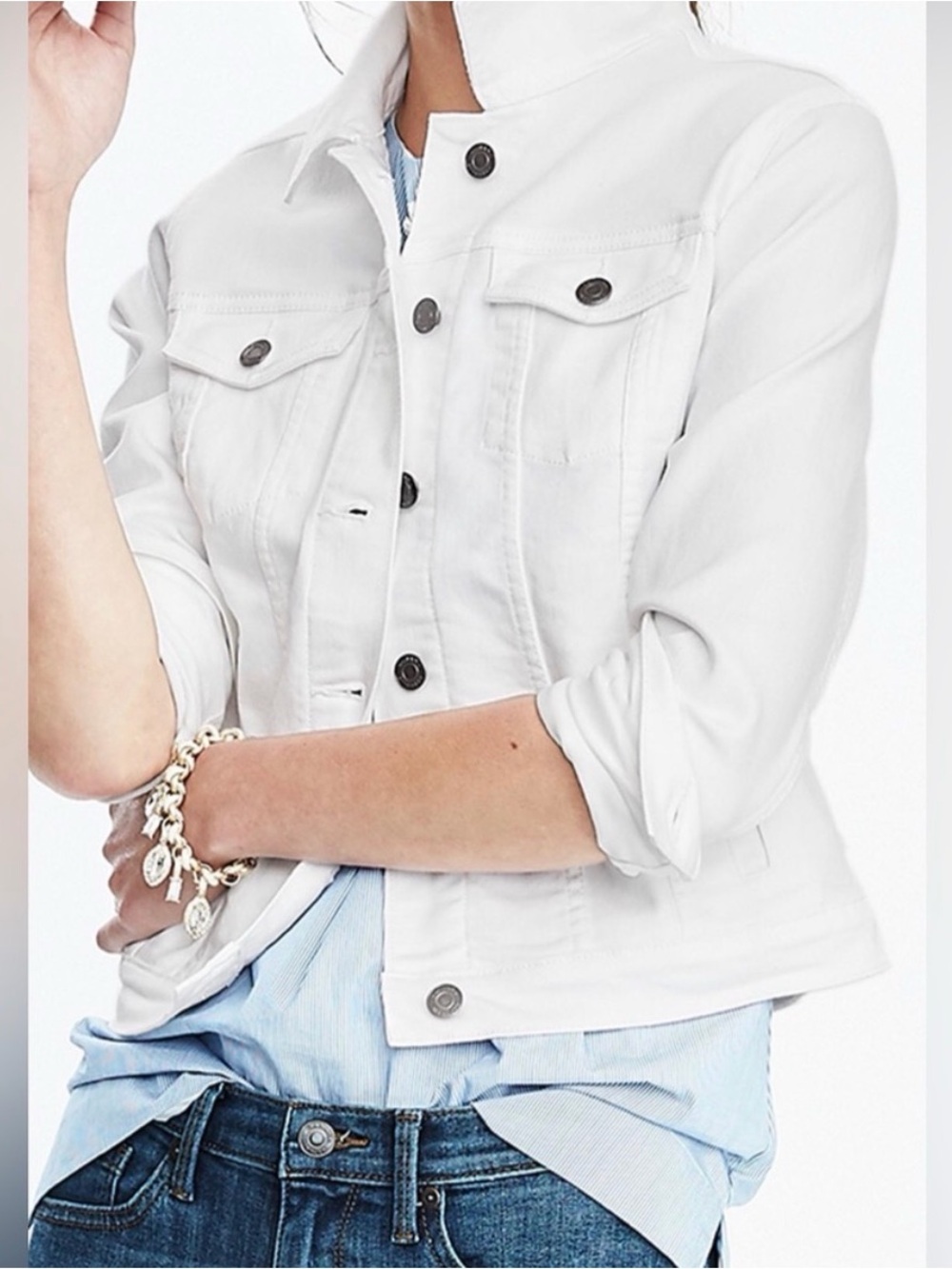 Banana Republic White Cropped Denim Jacket - Size: Petite S - Picture 4 of 4